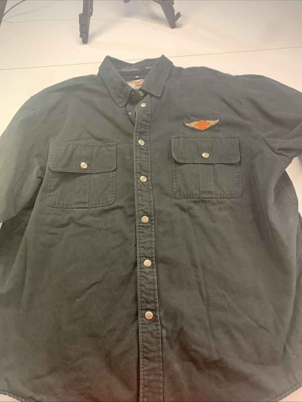 Harley Davidson Heavy Duty Flannel Button Down Mens XL Black Long Sleeve